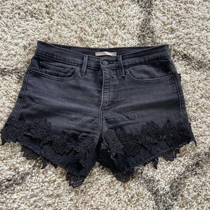 Lace Trim Denim Black Levi Waist Short (stretch)